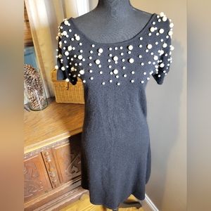 VINTAGE ANNE KLEIN 2 WOOL AND ANGORA SWEATER DRESS WITH PEARLS